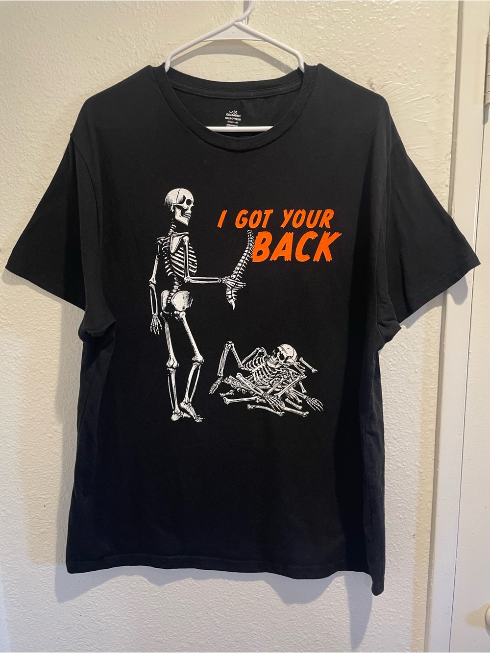 🎃🕸️ SPOOKY VIBES "I Got Your Back" Skeleton Graphic Tee Guys XL 💀👻